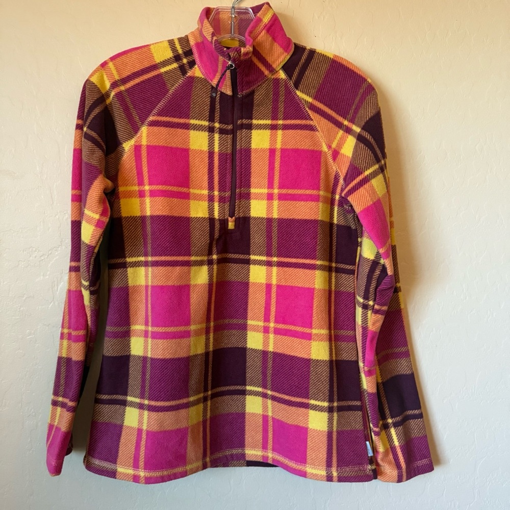 Eddie Bauer Multicolor Fleece‎ Plaid Pullover Cabincore Cozy XS Pink multicolor